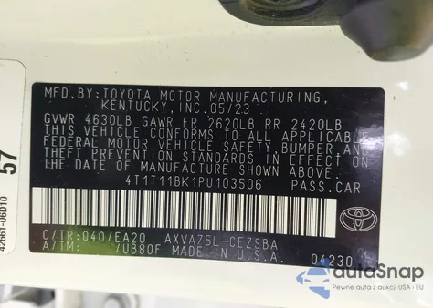 2023 Toyota Camry Se Awd из США, поврежденный, VIN 4T1T11BK1PU103506